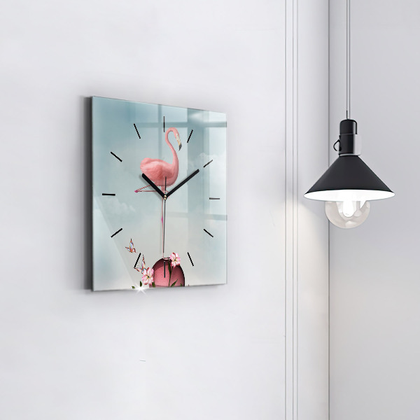 Orologio quadrato in vetro Fenicottero surreale