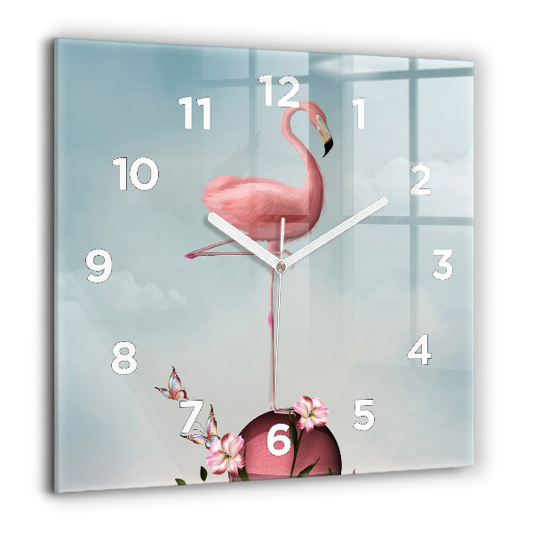 Orologio quadrato in vetro Fenicottero surreale