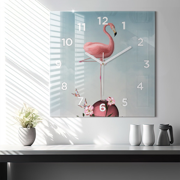 Orologio quadrato in vetro Fenicottero surreale