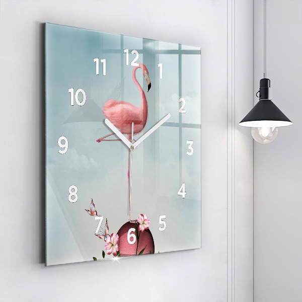 Orologio quadrato in vetro Fenicottero surreale