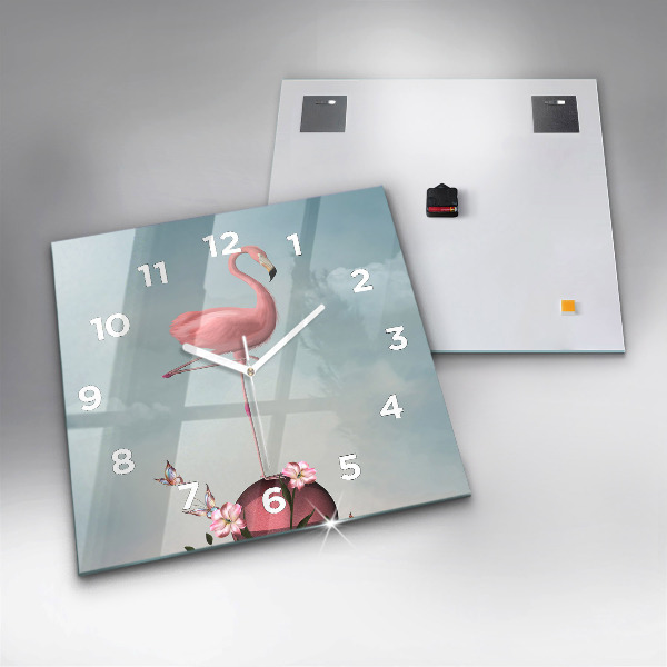 Orologio quadrato in vetro Fenicottero surreale