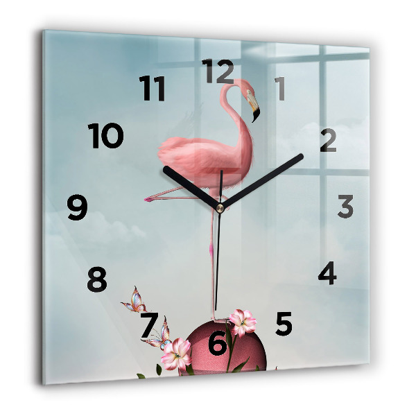Orologio quadrato in vetro Fenicottero surreale