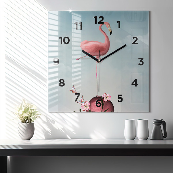 Orologio quadrato in vetro Fenicottero surreale