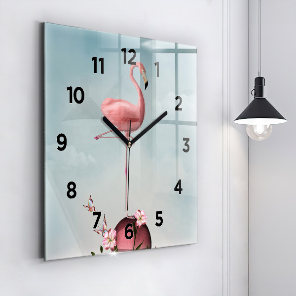 Orologio quadrato in vetro Fenicottero surreale