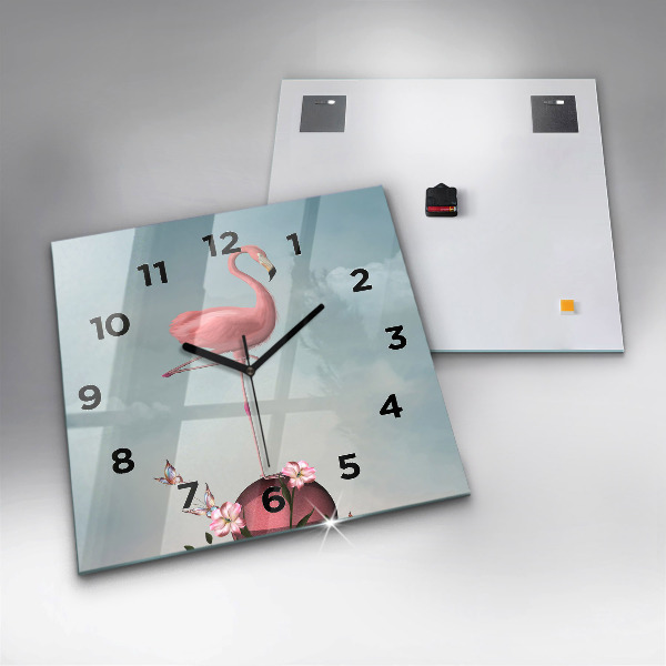 Orologio quadrato in vetro Fenicottero surreale