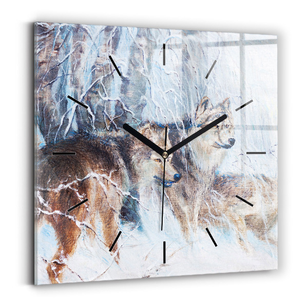 Orologio quadrato in vetro Lupi nella foresta