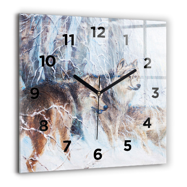 Orologio quadrato in vetro Lupi nella foresta