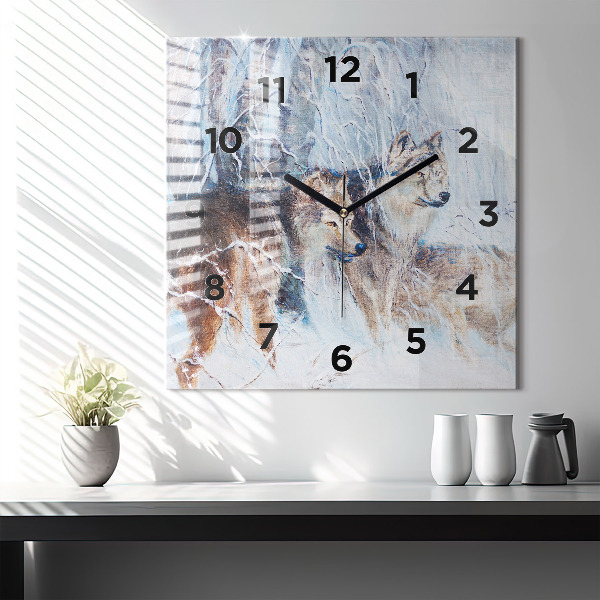 Orologio quadrato in vetro Lupi nella foresta