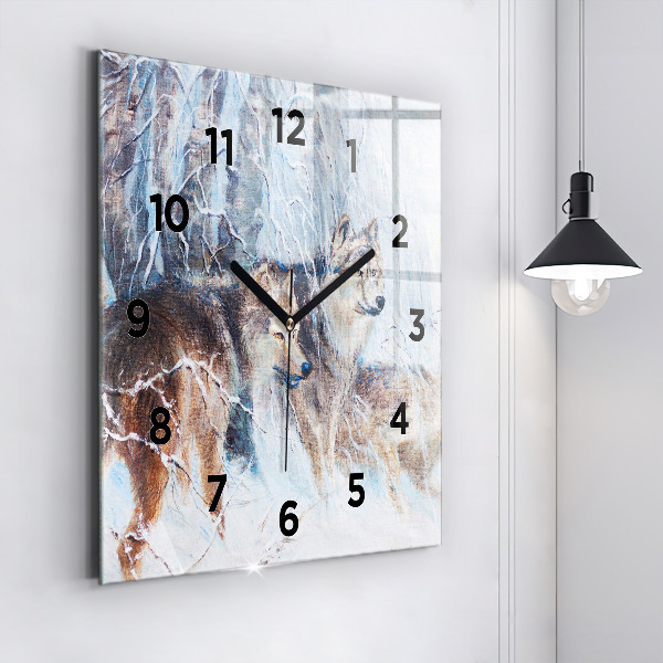 Orologio quadrato in vetro Lupi nella foresta