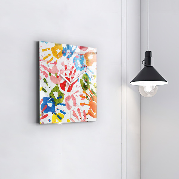 Orologio quadrato in vetro Impronte di mani di bambini