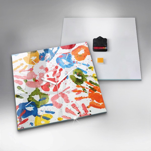 Orologio quadrato in vetro Impronte di mani di bambini