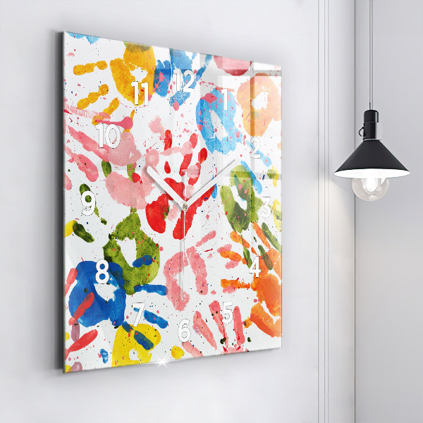 Orologio quadrato in vetro Impronte di mani di bambini