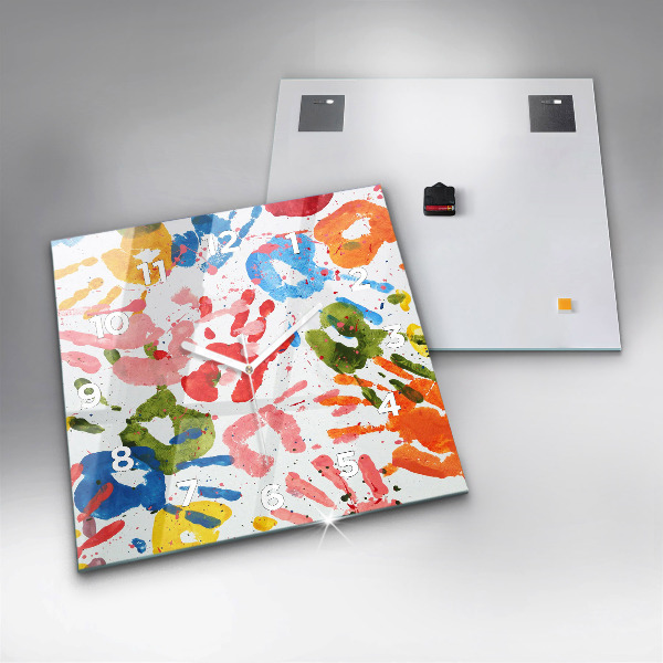 Orologio quadrato in vetro Impronte di mani di bambini