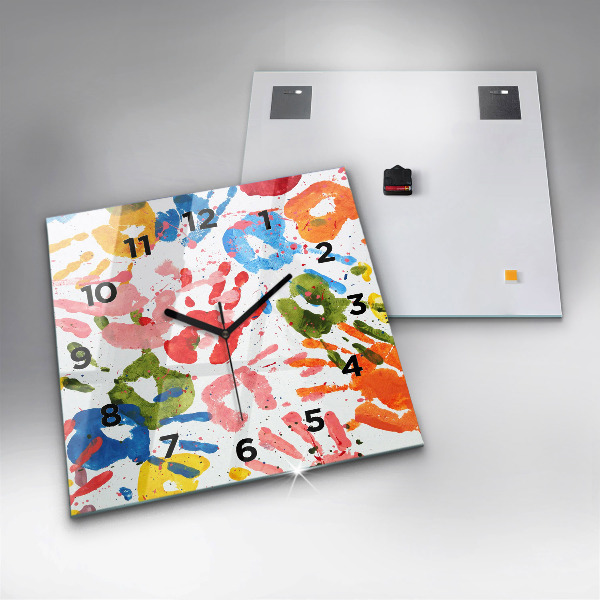 Orologio quadrato in vetro Impronte di mani di bambini
