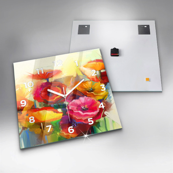 Orologio quadrato in vetro Papaveri colorati