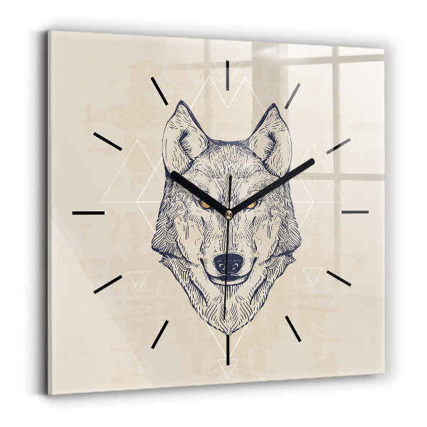 Orologio quadrato in vetro Testa di lupo