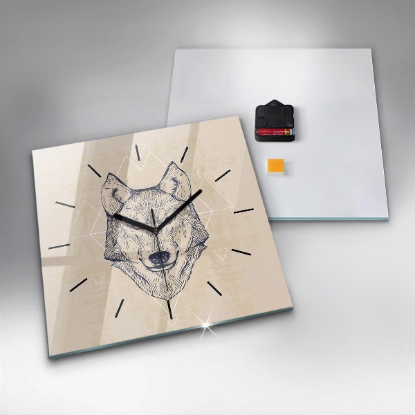 Orologio quadrato in vetro Testa di lupo