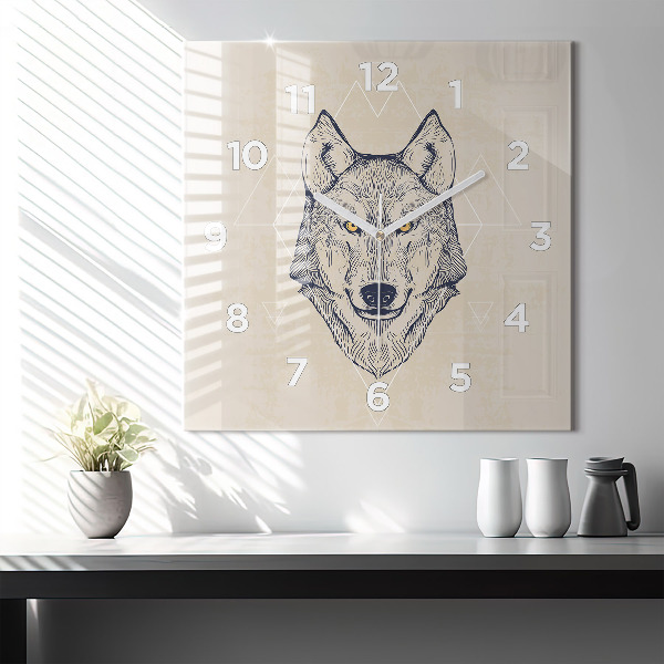Orologio quadrato in vetro Testa di lupo