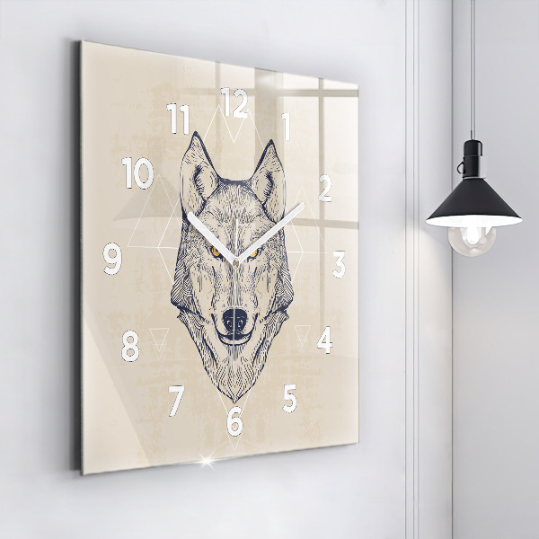 Orologio quadrato in vetro Testa di lupo
