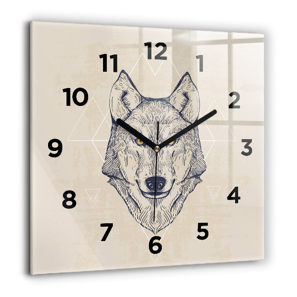 Orologio quadrato in vetro Testa di lupo