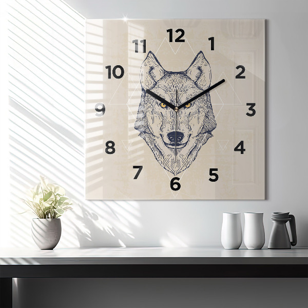 Orologio quadrato in vetro Testa di lupo