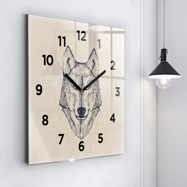 Orologio quadrato in vetro Testa di lupo