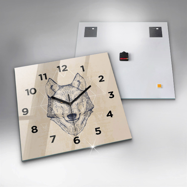 Orologio quadrato in vetro Testa di lupo