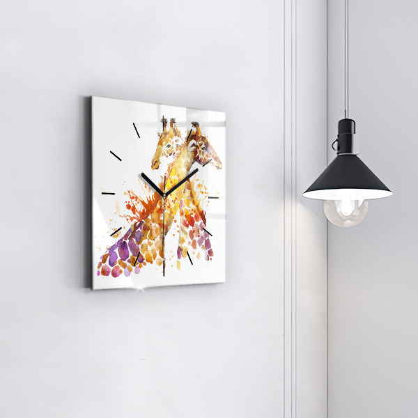 Orologio quadrato in vetro Giraffa - acquerello