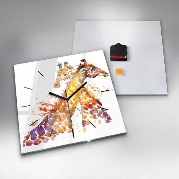 Orologio quadrato in vetro Giraffa - acquerello