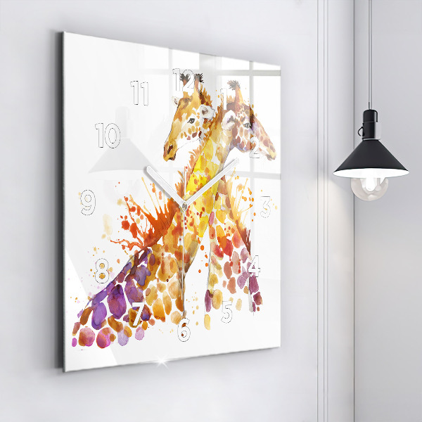 Orologio quadrato in vetro Giraffa - acquerello