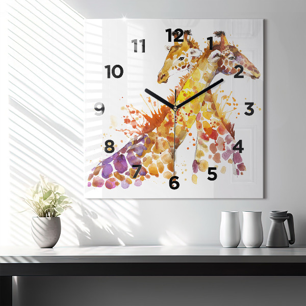 Orologio quadrato in vetro Giraffa - acquerello