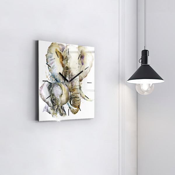 Orologio quadrato in vetro Animali dipinti elefanti