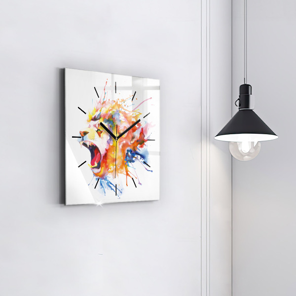 Orologio quadrato in vetro Leone - acquerello