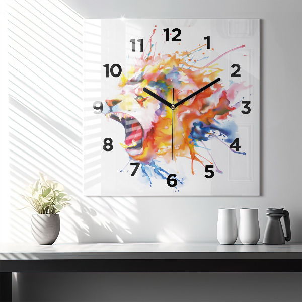 Orologio quadrato in vetro Leone - acquerello