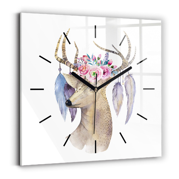 Orologio quadrato in vetro Testa di cervo e fiori