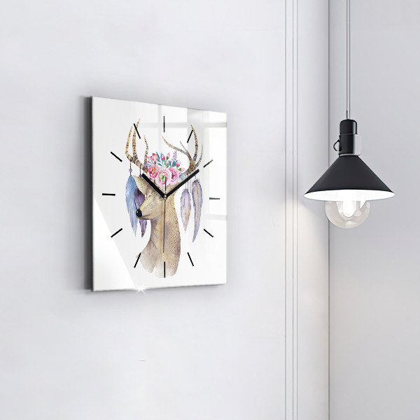 Orologio quadrato in vetro Testa di cervo e fiori