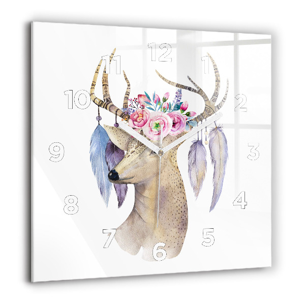 Orologio quadrato in vetro Testa di cervo e fiori