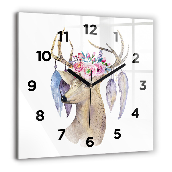 Orologio quadrato in vetro Testa di cervo e fiori