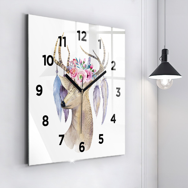 Orologio quadrato in vetro Testa di cervo e fiori
