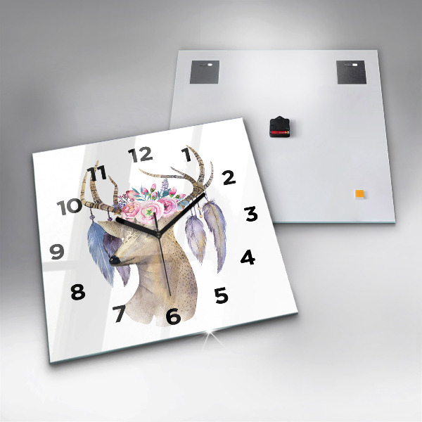Orologio quadrato in vetro Testa di cervo e fiori