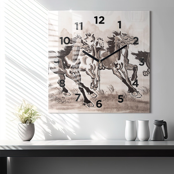 Orologio quadrato in vetro Cavalli al galoppo
