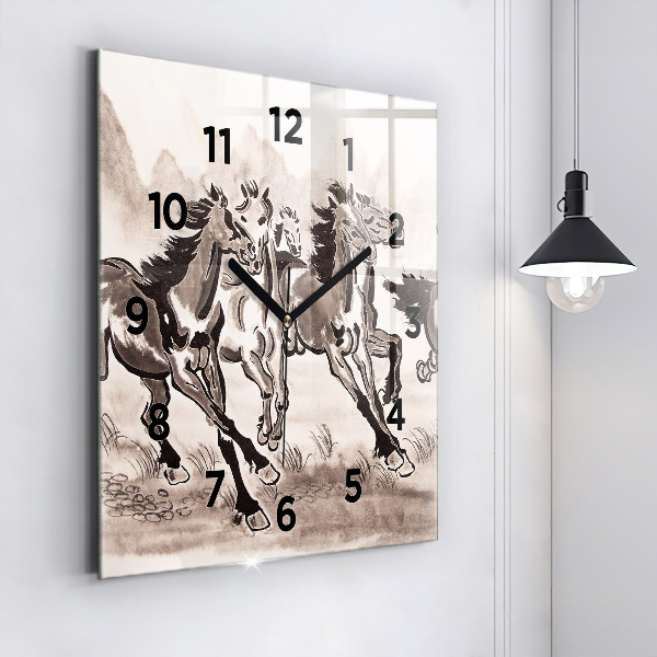 Orologio quadrato in vetro Cavalli al galoppo