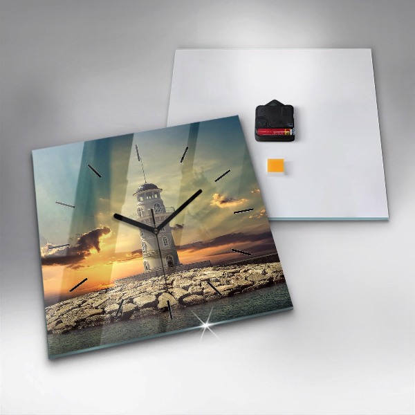 Orologio quadrato in vetro Faro sull'acqua