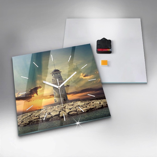 Orologio quadrato in vetro Faro sull'acqua