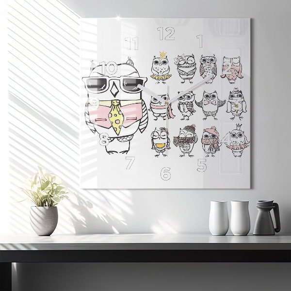 Orologio quadrato Poster gufo d'epoca