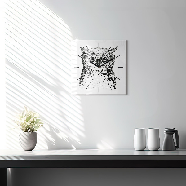 Orologio quadrato Gufo disegnato con gli occhiali