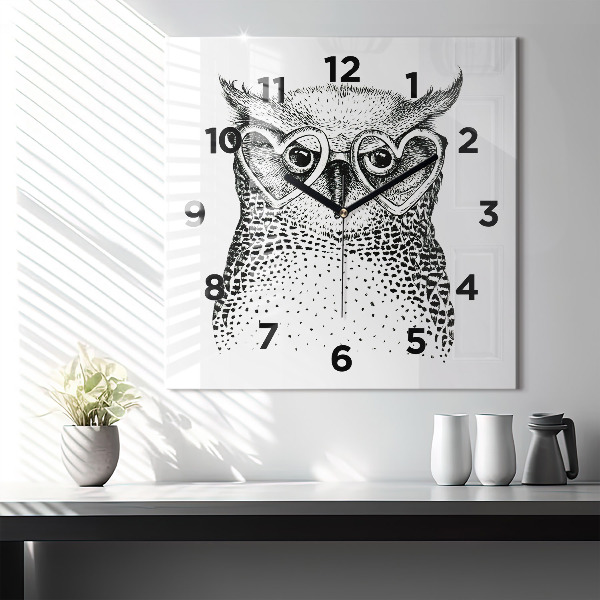 Orologio quadrato Gufo disegnato con gli occhiali