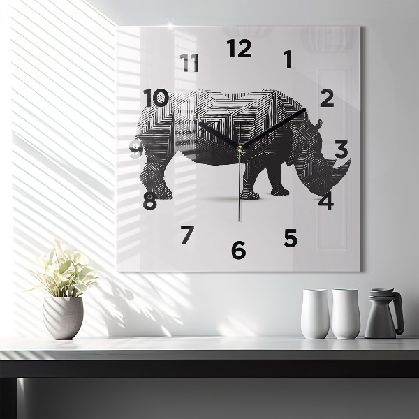 Orologio quadrato Disegno lineare del rinoceronte