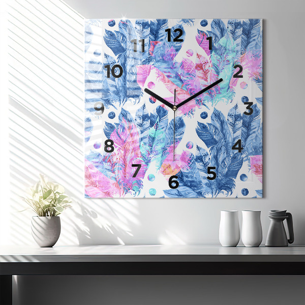 Orologio quadrato Piume colorate