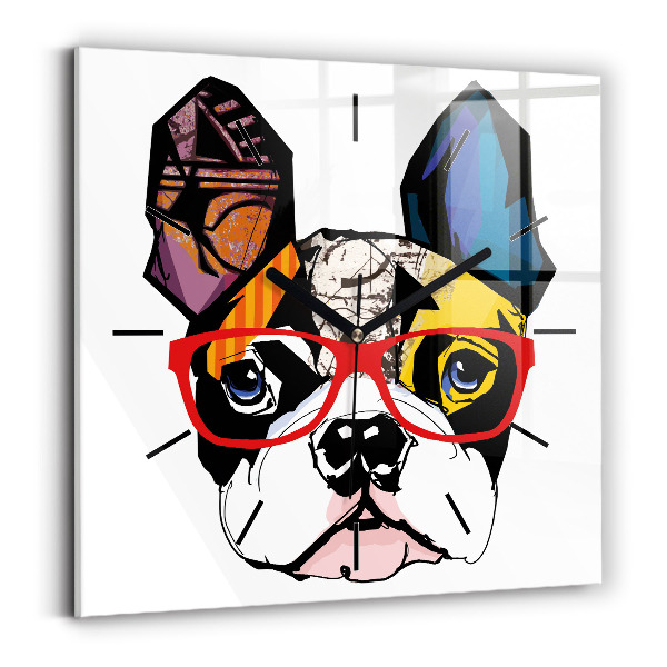 Orologio quadrato Bulldog francese con gli occhiali